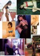 A collage of photos of a woman in lingerie.